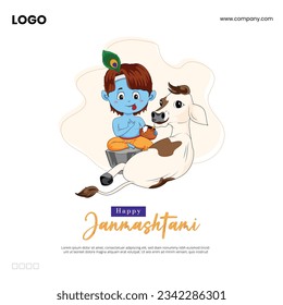 vector happy janmashtami background with matki makhan and cow banner

