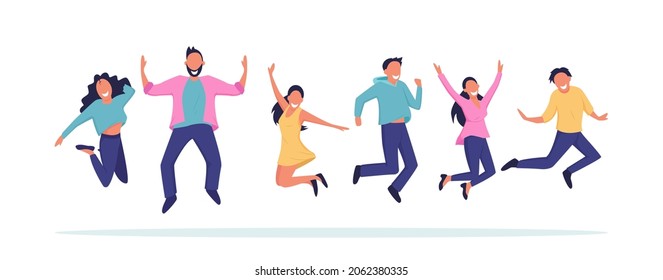 Vector of happy jumping group of young people