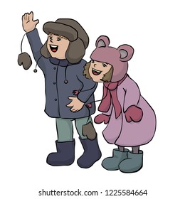 vector happy kids in warm clothes isolated