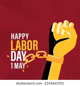 vector happy labor day background or banner with man hand. red workers may day poster.