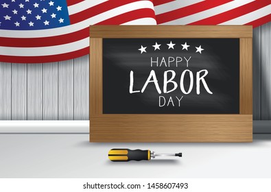Vector Happy Labor Day card. National american holiday illustration with USA flag