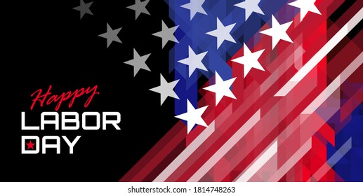 Vektor Happy Labour Day Karte. Nationale amerikanische Feriengrafik mit US-Flagge. Fest-Poster oder Banner mit Handschrift.