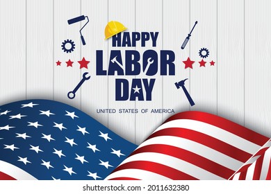 Vector Happy Labor Day card. National american holiday illustration with USA flag. 