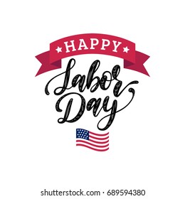 Vector Happy Labor Day card. National american holiday illustration with USA flag. Festive poster or banner with hand lettering.