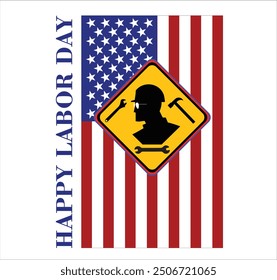 vector of happy labor day , suitable for poster or banner, worker head sign on the American flag