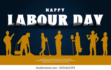 Vector happy Labor Day typography social media poster design with working man silhouette.