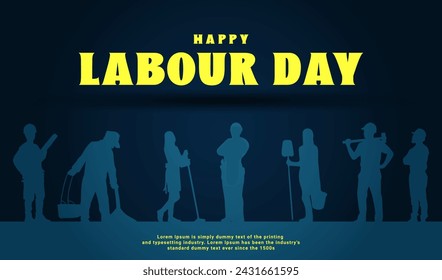 Vector happy Labor Day typography social media poster design with working man silhouette.