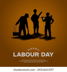 Vector happy Labor Day typography social media poster design with working man silhouette.