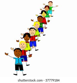 Vector Feliz Línea De Niños