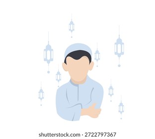 Vector de un niño feliz que da la bienvenida al Ramadán Kareem