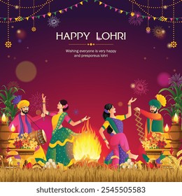 vetor do festival Happy Lohri de Punjab Índia fundo com conceito de cor gradiente