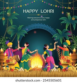 vector of Happy Lohri festival of Punjab India background with gradient color concept