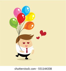 Vector of happy in love businessman holding the balloon