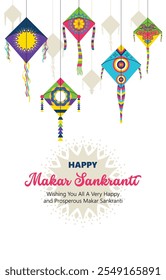 vetor de fundo de Makar Sankranti feliz com decoração de pipa bonita