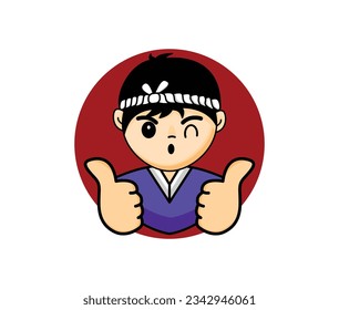 Vector Happy male chef holding ramen noodle cartoon icon illustration
