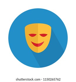 Vector Happy Mask Flat Icon, Comedy Theater Sign Symbol