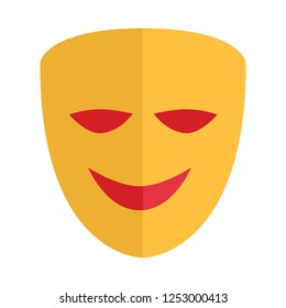 Vector Happy Mask Flat Icon, Comedy Theater Sign Symbol