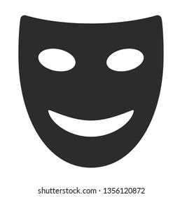 Vector happy mask icon. Masquerade monochrome flat symbol isolated. Comedy mask sign, logo illustration.