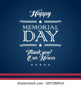 Vector Happy Memorial Day Blue Background With Text 