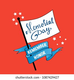 Vector Happy Memorial Day card. National american holiday illustration. Festive poster or banner with hand lettering.