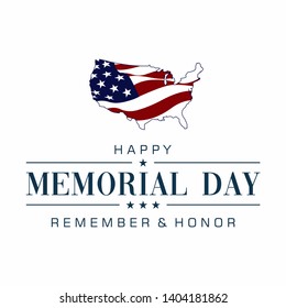 Vector Happy Memorial Day card. National american holiday illustration with USA flag. Festive poster or banner with hand lettering. - Vector