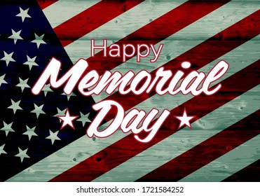 Vector Happy Memorial Day card. National american holiday illustration with USA flag. Festive poster or banner with hand lettering