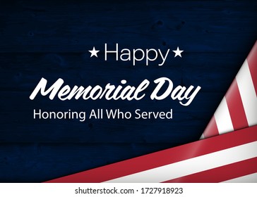 Vector Happy Memorial Day card. National american holiday illustration with USA flag. Festive poster or banner with hand lettering