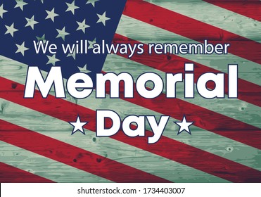 Vector Happy Memorial Day card. National american holiday illustration with USA flag. Festive poster or banner with hand lettering