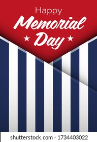 Vector Happy Memorial Day card. National american holiday illustration with USA flag. Festive poster or banner with hand lettering