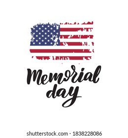 Vector Happy Memorial Day card. National American holiday illustration with USA flag. Festive poster or banner with hand lettering typography design vector stock illustration. 