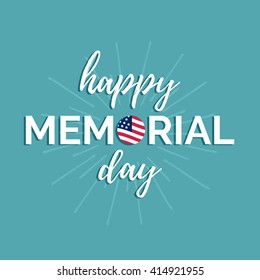 Vector Happy Memorial Day card. National american holiday illustration with USA flag. Festive poster or banner with hand lettering. 