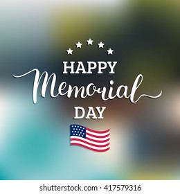 Vector Happy Memorial Day card. National american holiday illustration with USA flag. Festive poster or banner with hand lettering. 
