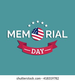 Vector Happy Memorial Day card. National american holiday illustration with USA flag. Festive poster or banner. 