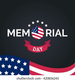 Vector Happy Memorial Day card. National american holiday illustration with USA flag. Festive poster or banner. 