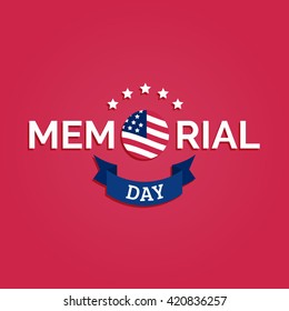 Vector Happy Memorial Day card. National american holiday illustration with USA flag. Festive poster or banner. 