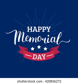 Vector Happy Memorial Day card. National american holiday illustration with USA flag. Festive poster or banner with hand lettering. 