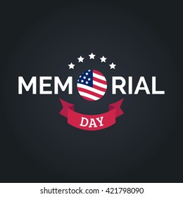 Vector Happy Memorial Day card. National american holiday illustration with USA flag. Festive poster or banner on black background. 