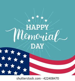 Vector Happy Memorial Day Card. National American Holiday Illustration With USA Flag. Festive Poster Or Banner With Hand Lettering. 