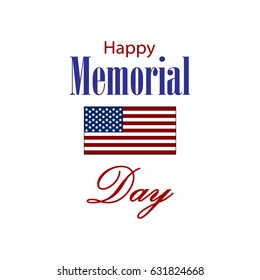 Vector Happy Memorial Day card. National american holiday illustration with USA flag. Festive poster or banner with hand lettering.