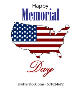 Vector Happy Memorial Day card. National american holiday illustration with USA flag. Festive poster or banner with hand lettering.