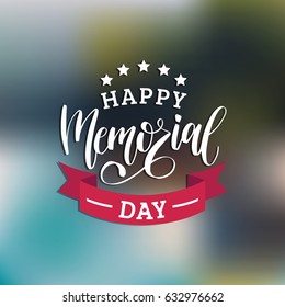 Vector Happy Memorial Day card. National american holiday illustration with stars and ribbon. Festive poster or banner with hand lettering.