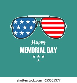 Vector Happy Memorial Day card. National american holiday illustration with USA flag on the glasses