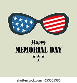 Vector Happy Memorial Day card. National american holiday illustration with USA flag on the glasses