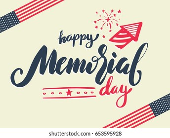 Vector Happy Memorial Day card. National american holiday illustration. Festive poster or banner with hand lettering.