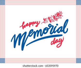 Vector Happy Memorial Day card. National american holiday illustration. Festive poster or banner with hand lettering.