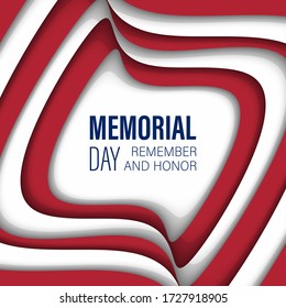 Vector Happy Memorial Day paper cut card. National american holiday illustration with USA flag color. Festive poster or banner