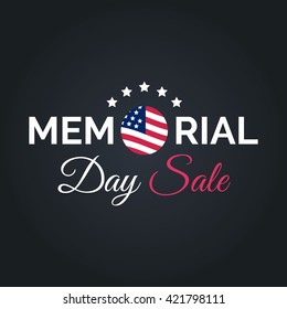 Vector Happy Memorial Day Sale card. National american holiday illustration with USA flag. Festive poster or banner with hand lettering. 