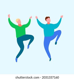 Vector Happy Men are Jumping with Enthusiasm and Smiling. Luck Concept in a Flat Style.