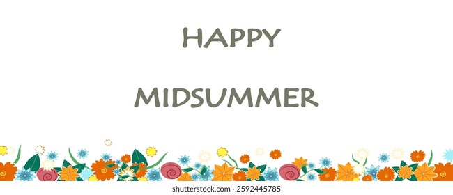 Vector Happy Midsummer banner with meadow fowers