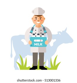 Vector Happy Milkman. Flat style colorful Cartoon illustration